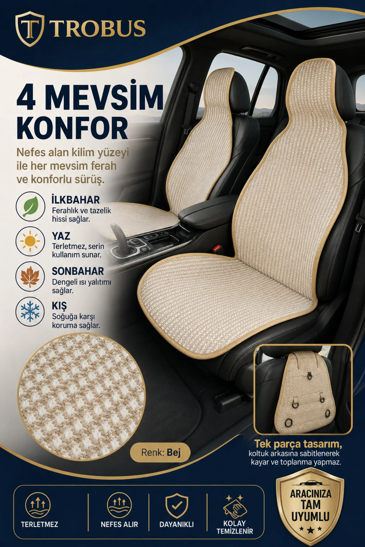 Opel ZAFİRA 5 7 KİŞİ 2003-2011 Uyumlu Örme Ön 2 Parça Oto Koltuk Minderi Terletmez Kaymaz Taban Bej Fiyatı, Yorumları ve Özellikleri