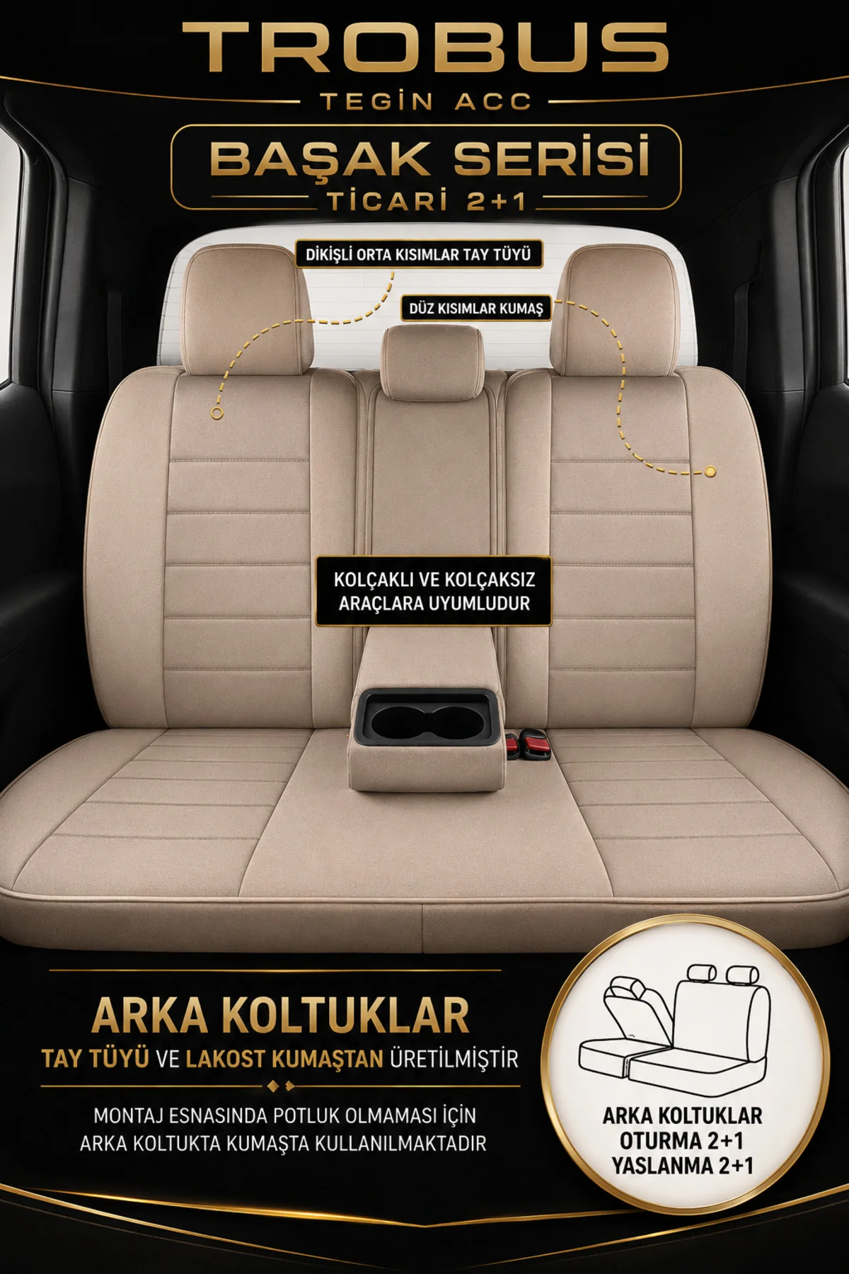 Opel Zafira 5 7 Kişi Oto Koltuk Kılıfı 2003-2011 Bej Başak Serisi Tay Tüyü Tam Set