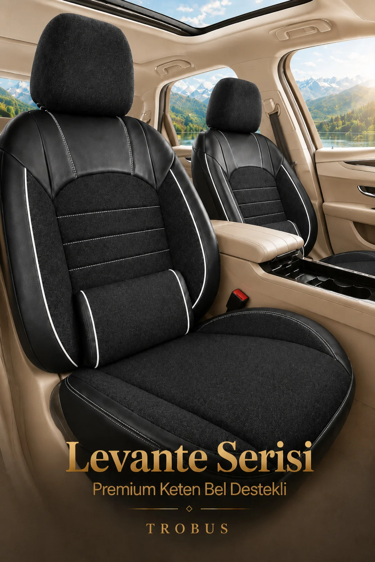 Opel Zafira 5 Kişi 2003-2011 Uyumlu Levante Serisi Bel Destekli Keten Füme Beyaz Koltuk Kılıfı