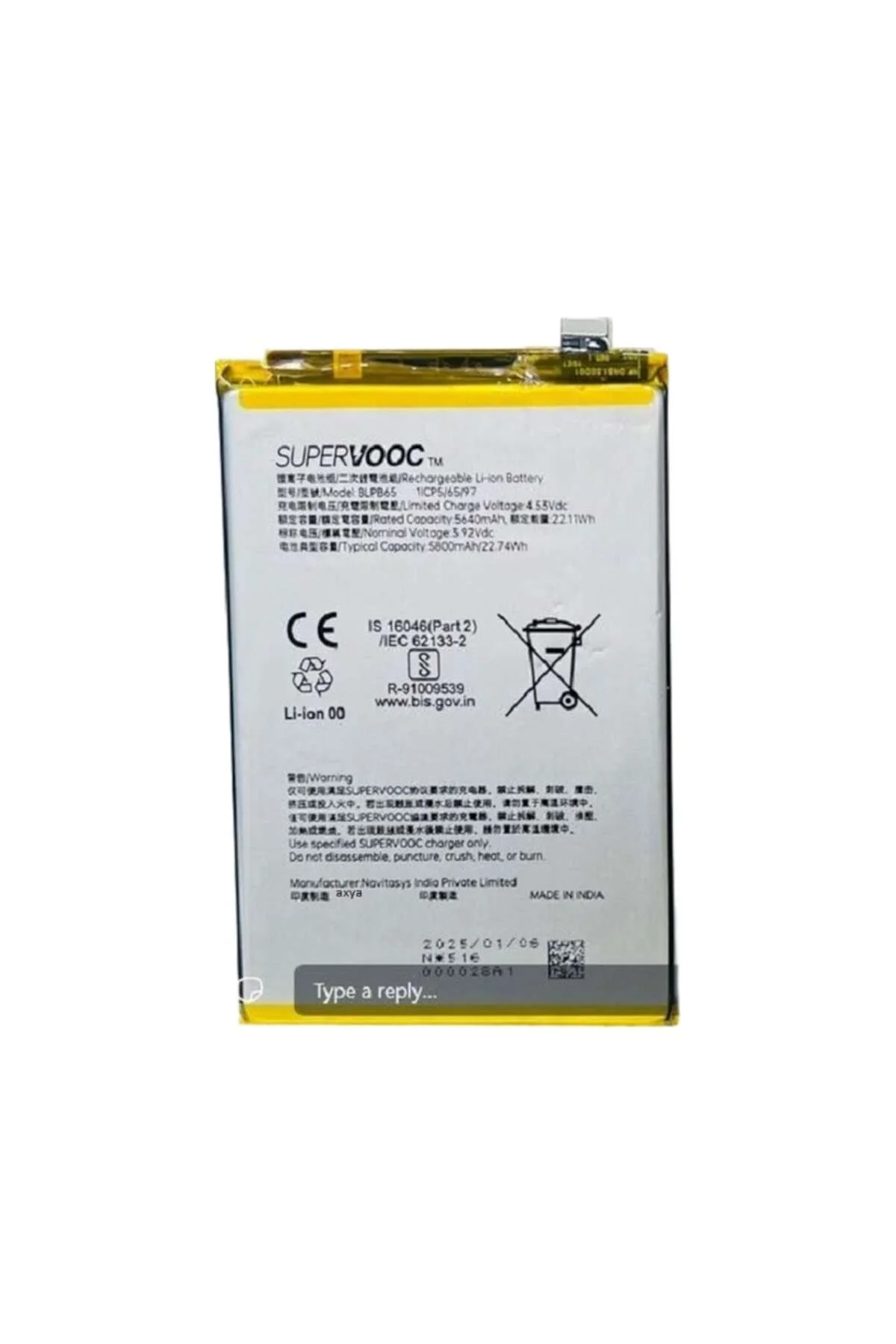 Oppo A5 Pro 5g Pil Batarya Blpb65 5800 Mah Oppo A5 Pro 5g Pil Batarya Blpb65 5800 Mah