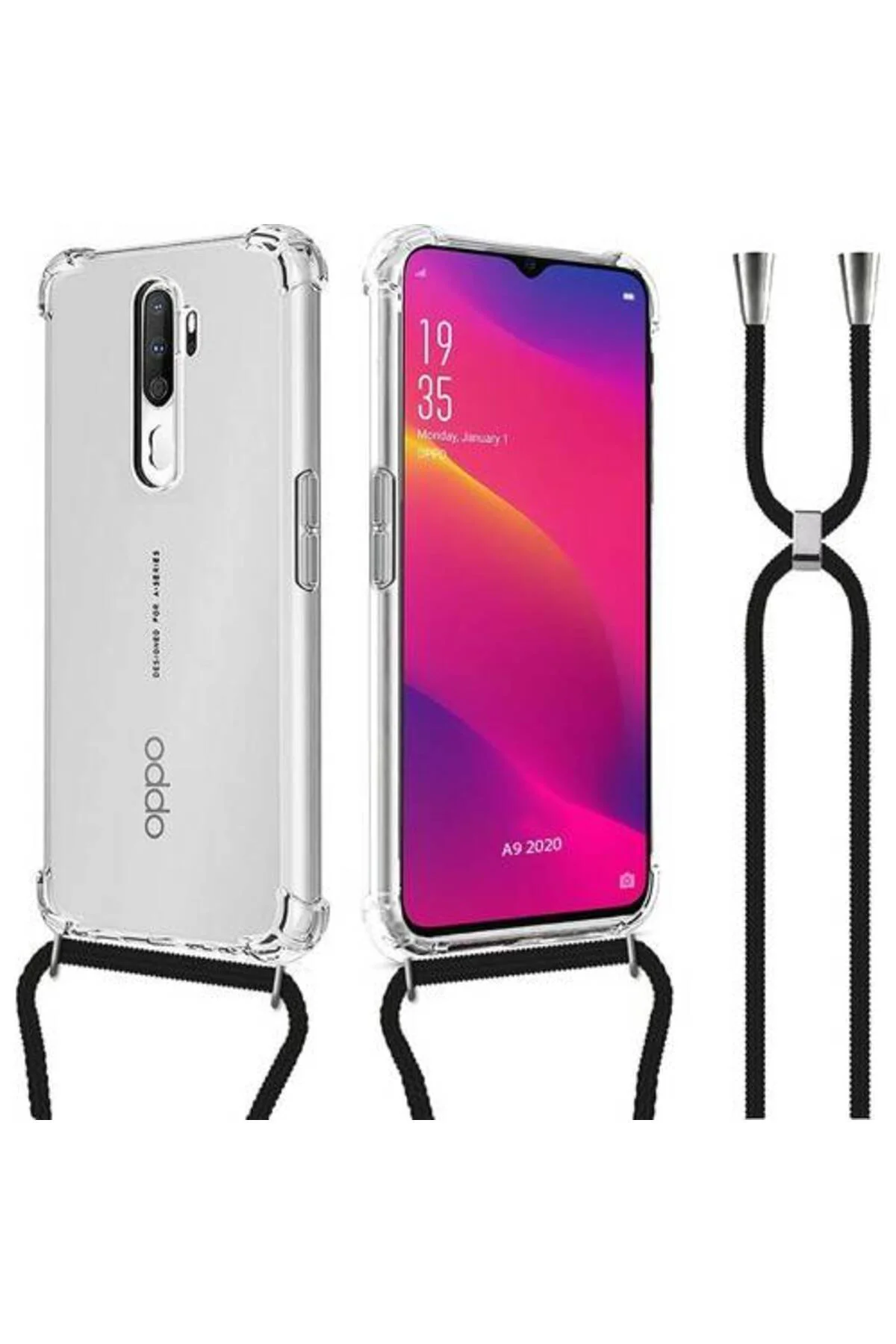 Oppo A9 2020 Askılı İpli Şeffaf Tank Kılıf