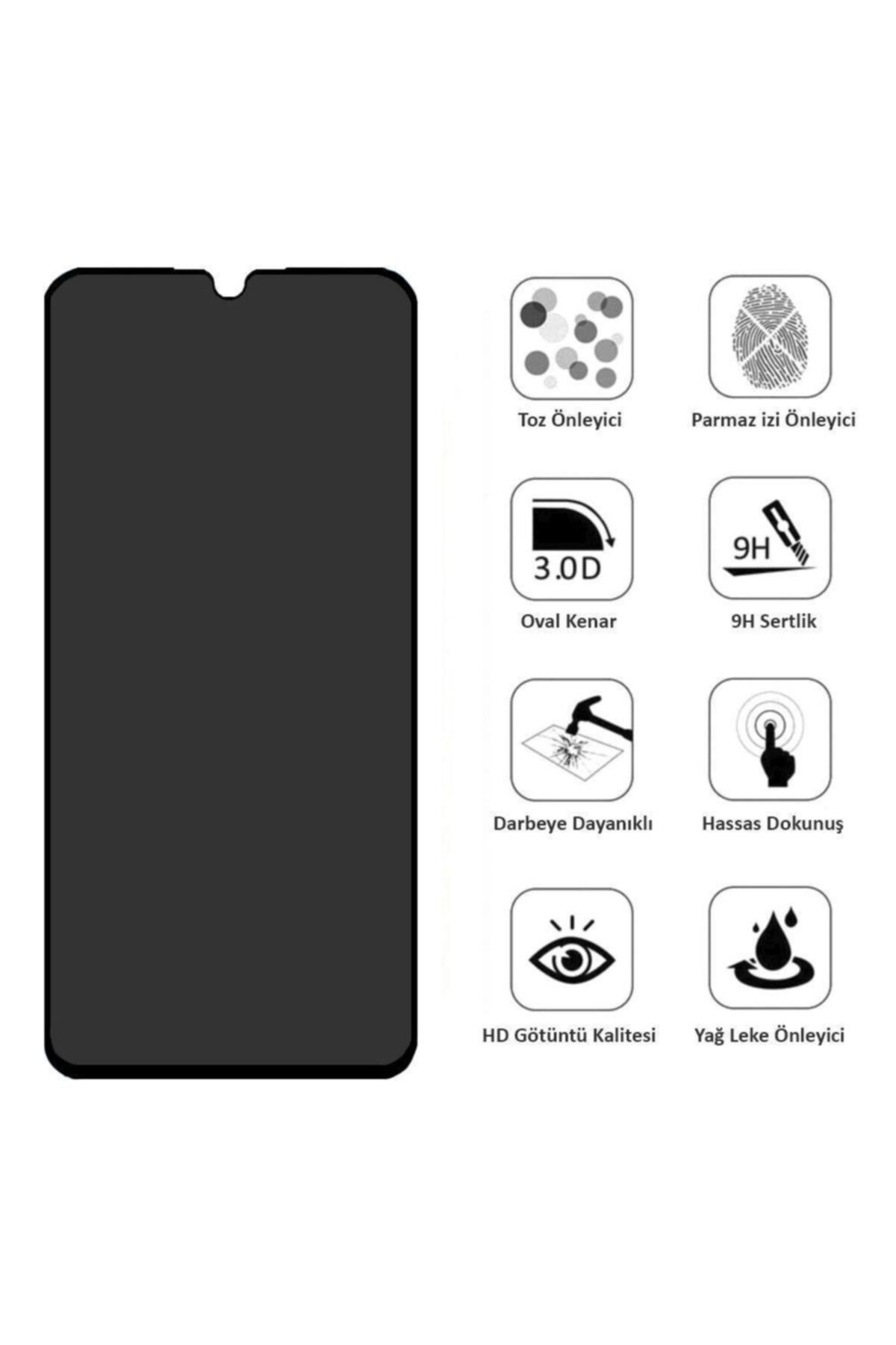 Oppo A9 2020 Siyah Gizlilik Filtreli Privacy Hayalet Ekran Koruyu