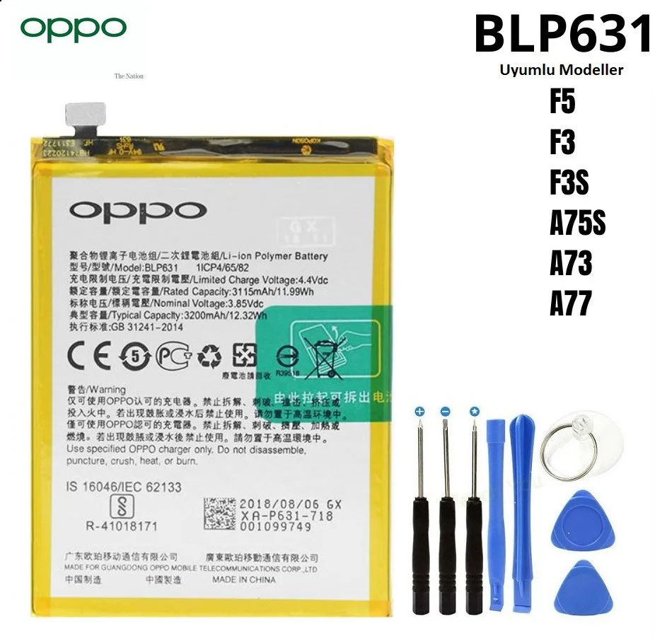 Oppo F3-F5 Pil Batarya BLP631 + Tamir Seti Oppo F3-F5 Pil Batarya BLP631 + Tamir Seti