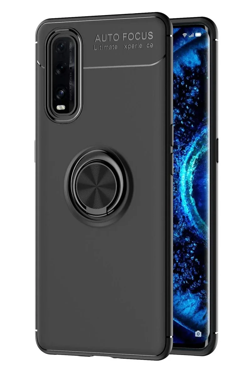 Oppo Find X2 Kılıf Range Yüzüklü Silikon - Siyah