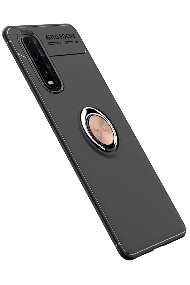 Oppo Find X2 Kılıf Range Yüzüklü Silikon - Siyah-Gold Oppo Find X2 Kılıf Range Yüzüklü Silikon - Siyah-Gold