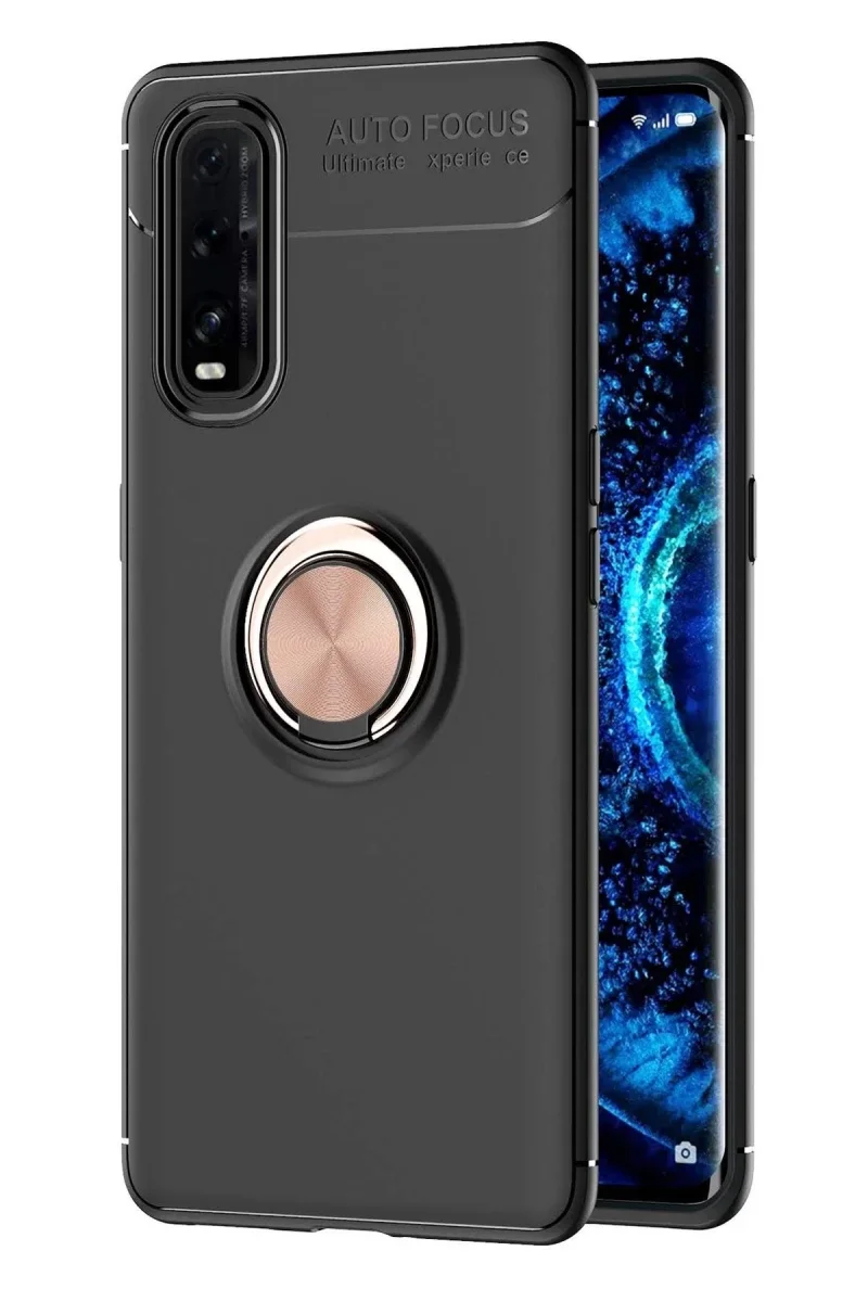 Oppo Find X2 Kılıf Range Yüzüklü Silikon - Siyah-Gold Oppo Find X2 Kılıf Range Yüzüklü Silikon - Siyah-Gold