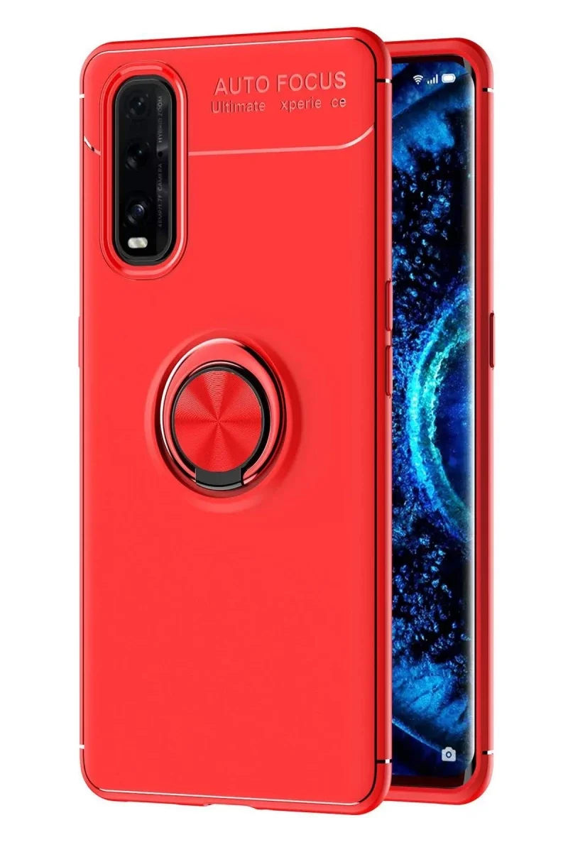Oppo Find X2 Kılıf Range Yüzüklü Silikon - Kırmızı