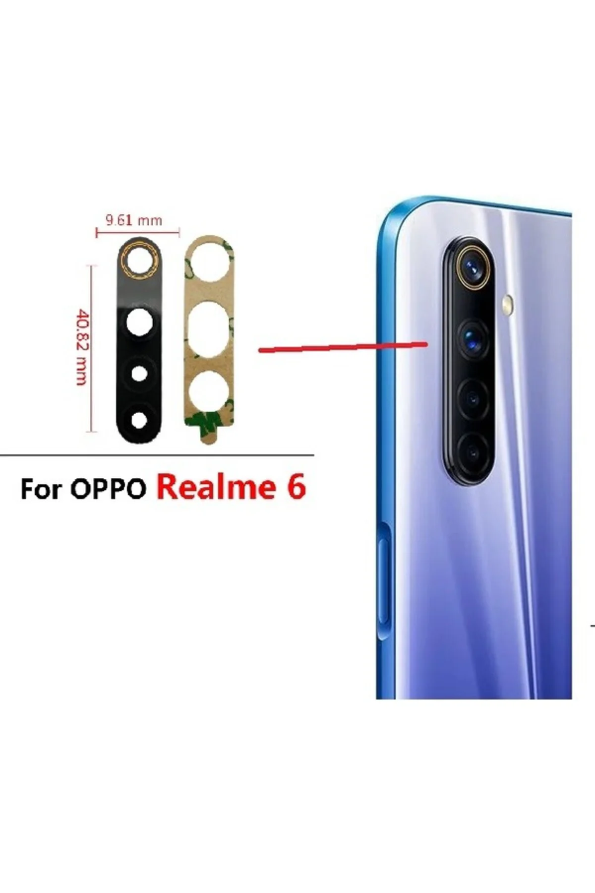 Oppo Realme 6 Arka Kamera Camı Lens Yapışkanlı