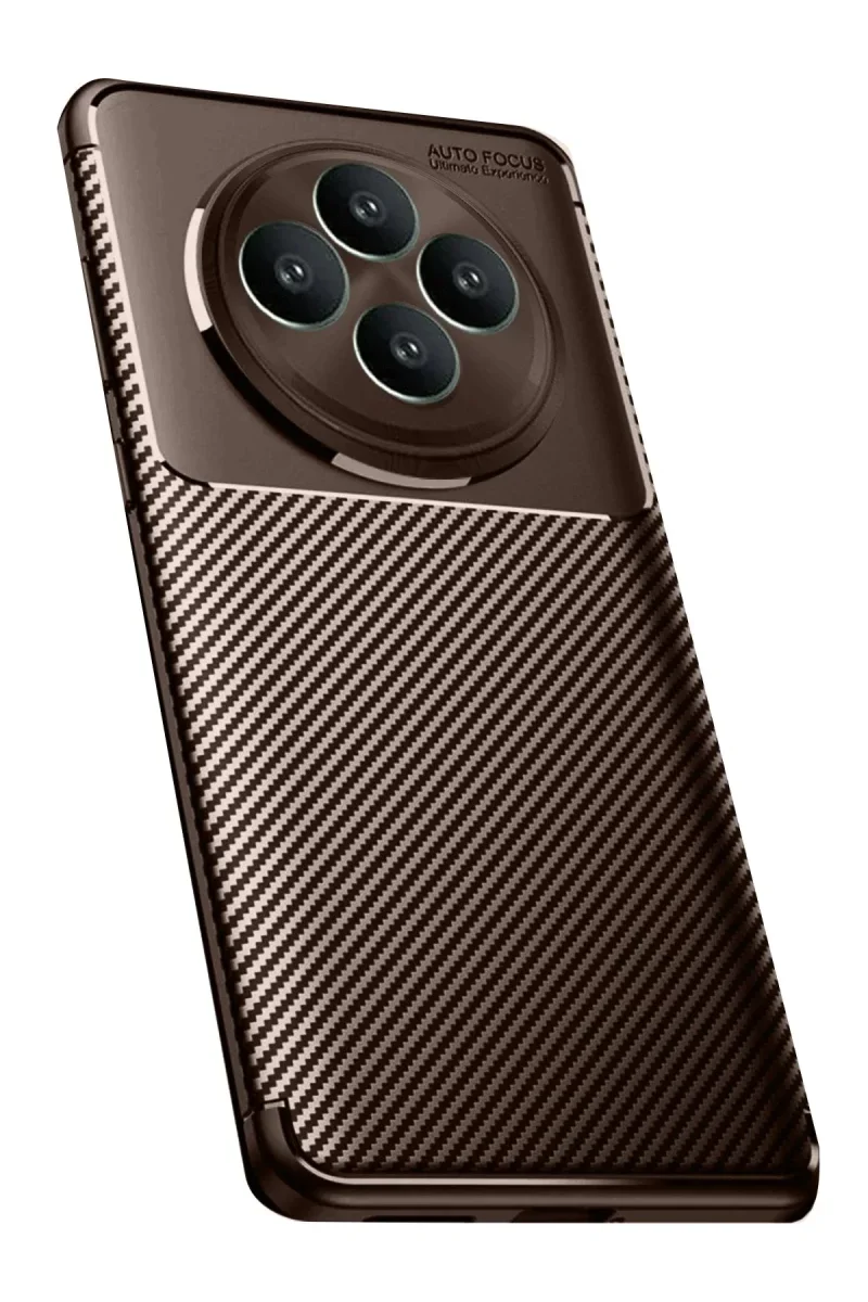 Oppo Reno 11 FS Kılıf Auto Focus Karbon Kapak - Kahverengi