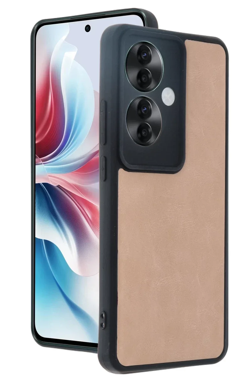 Oppo Reno 11F Kılıf Aras Deri Kapak - Pudra