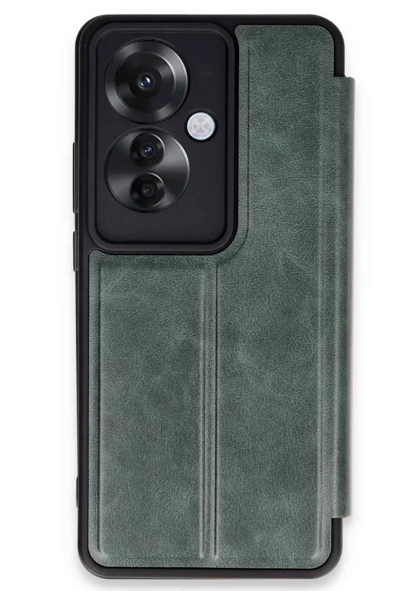 Oppo Reno 11F Kılıf Flip Cover - Koyu Yeşil