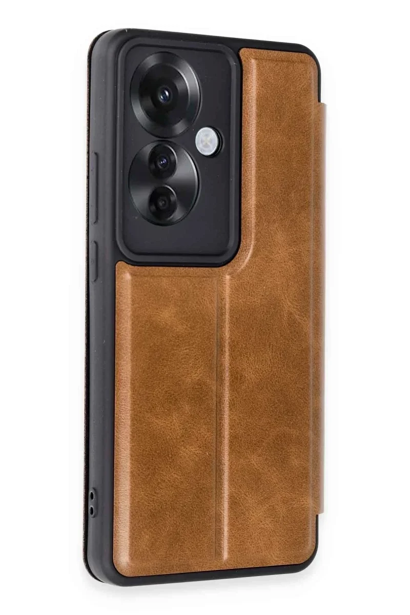 Oppo Reno 11F Kılıf Flip Cover - Taba