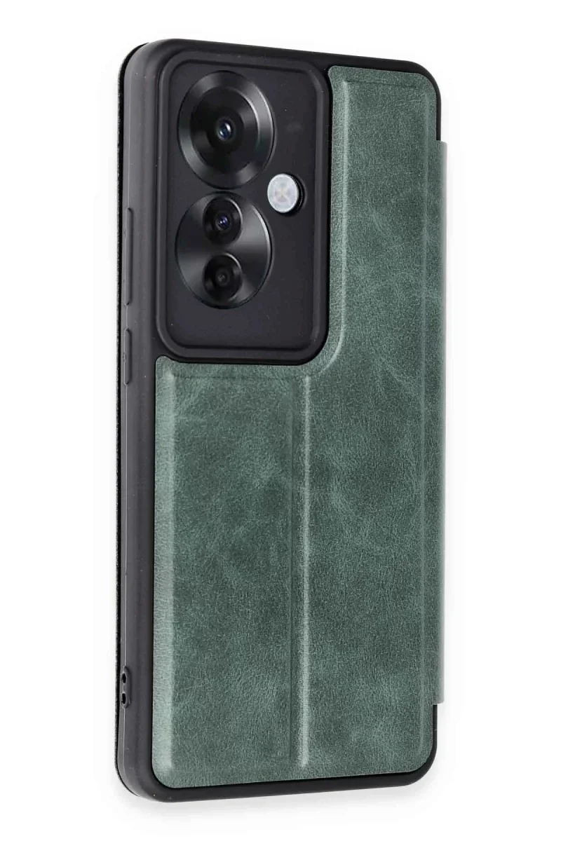 Oppo Reno 11F Kılıf Flip Cover - Koyu Yeşil