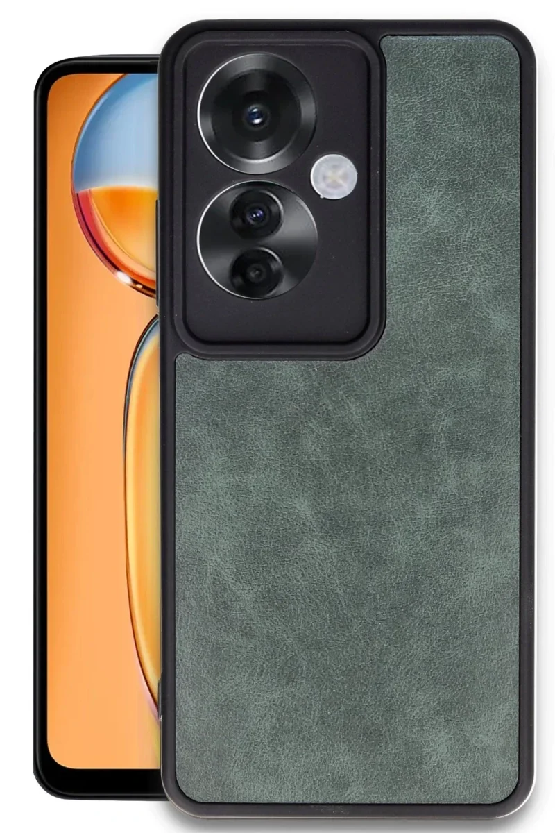 Oppo Reno 11F Kılıf Aras Deri Kapak - Koyu Yeşil Oppo Reno 11F Kılıf Aras Deri Kapak - Koyu Yeşil