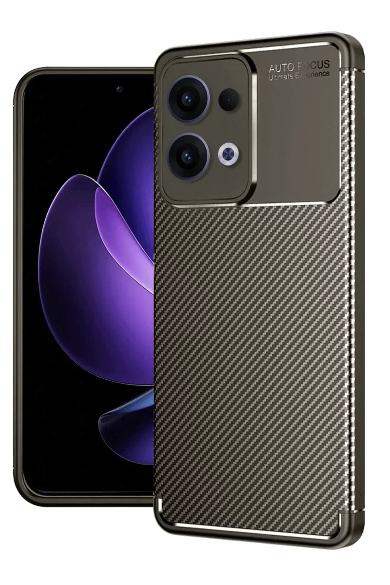 Oppo Reno 13 Pro Kılıf Auto Focus Karbon Kapak - Kahverengi Oppo Reno 13 Pro Kılıf Auto Focus Karbon Kapak - Kahverengi