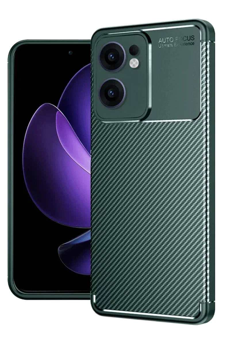 Oppo Reno 13F Kılıf Auto Focus Karbon Kapak - Koyu Yeşil
