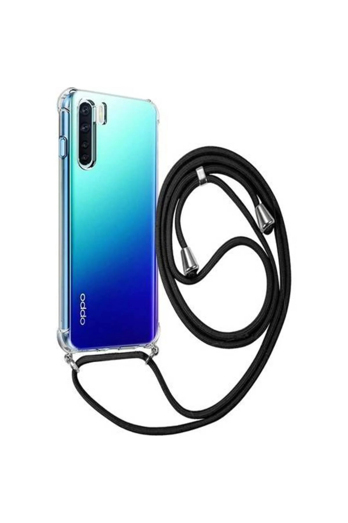 Oppo Reno 3 Askılı İpli Şeffaf Tank Kılıf Siyah