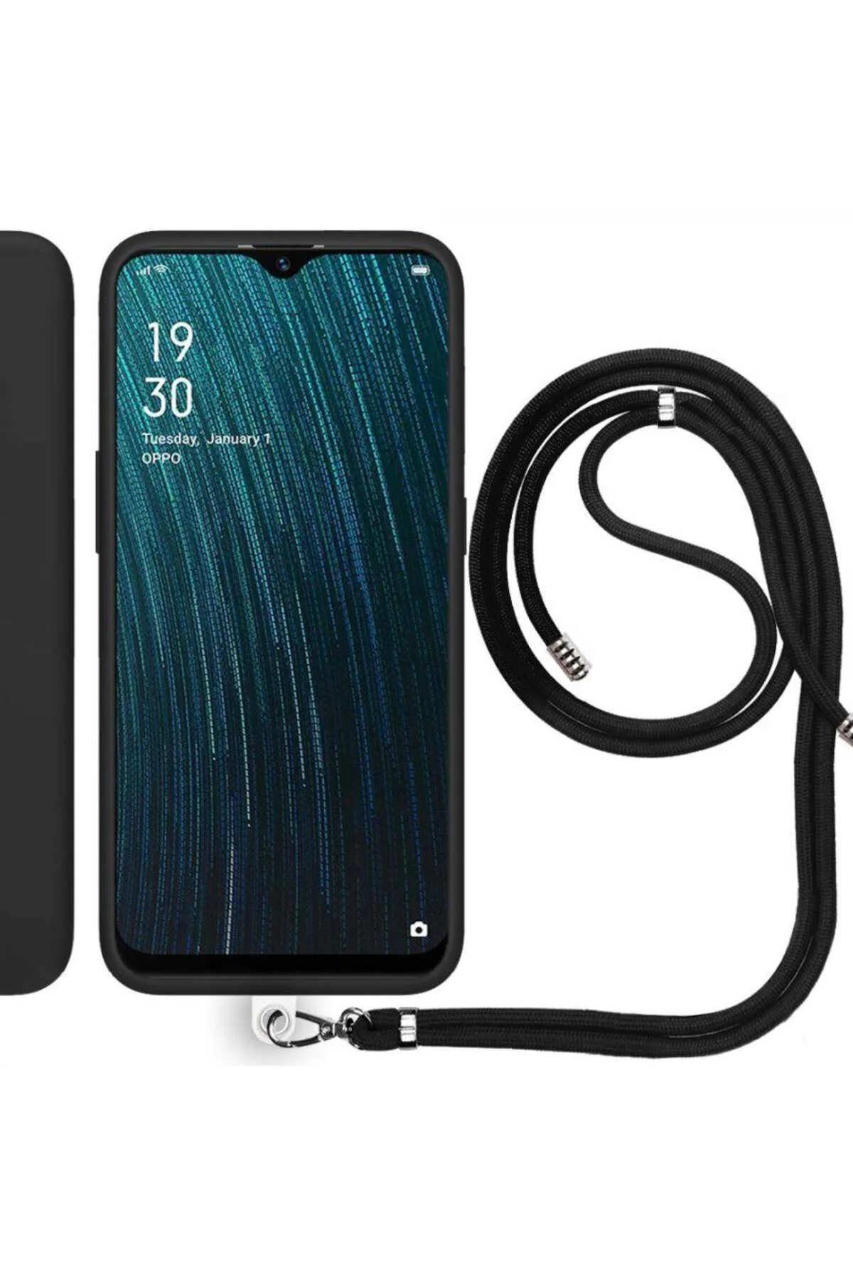 Oppo Reno 5 Lite İp Askılı Silikon Kılıf Siyah
