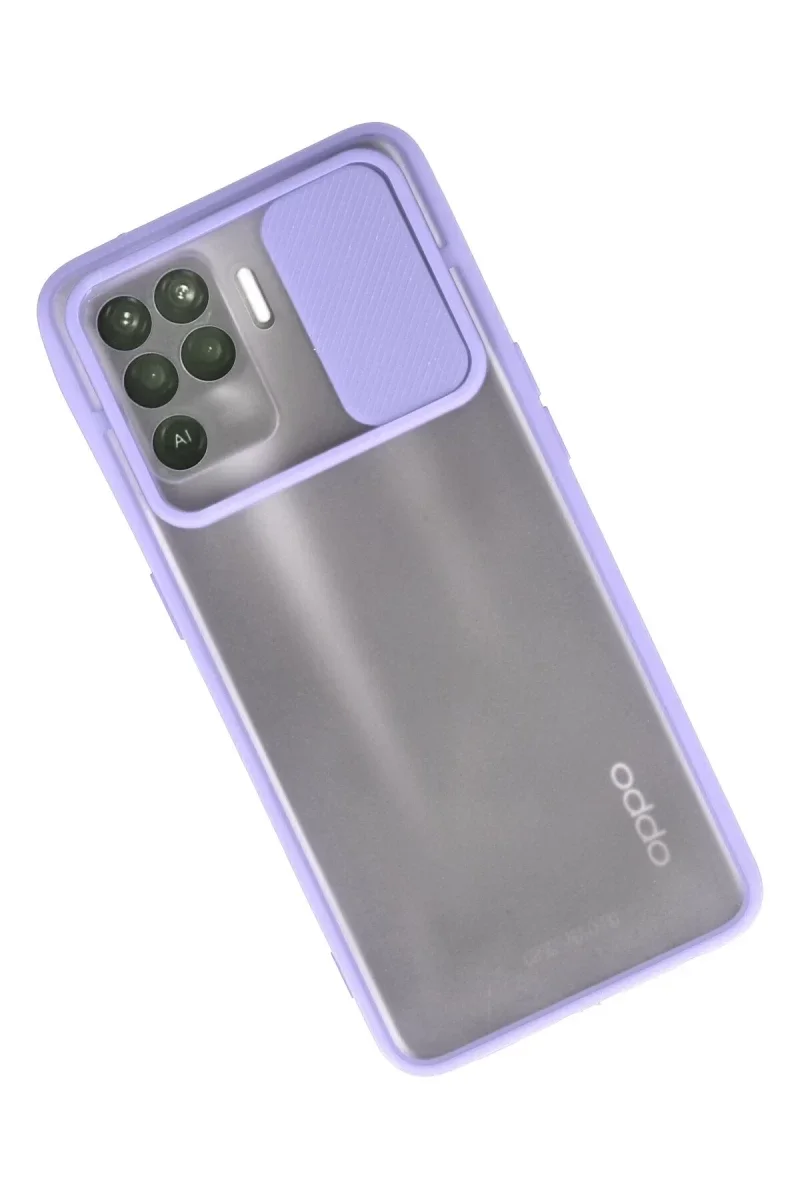 Oppo Reno 5 Lite Kılıf Palm Buzlu Kamera Sürgülü Silikon - Lila