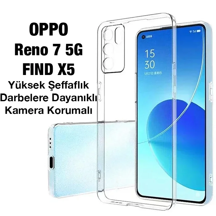 OPPO Reno 7 5G / Find X5 Kamera Korumalı Ultra İnce Şeffaf Silikon Kılıf - Sarılmaz Kırılmaz