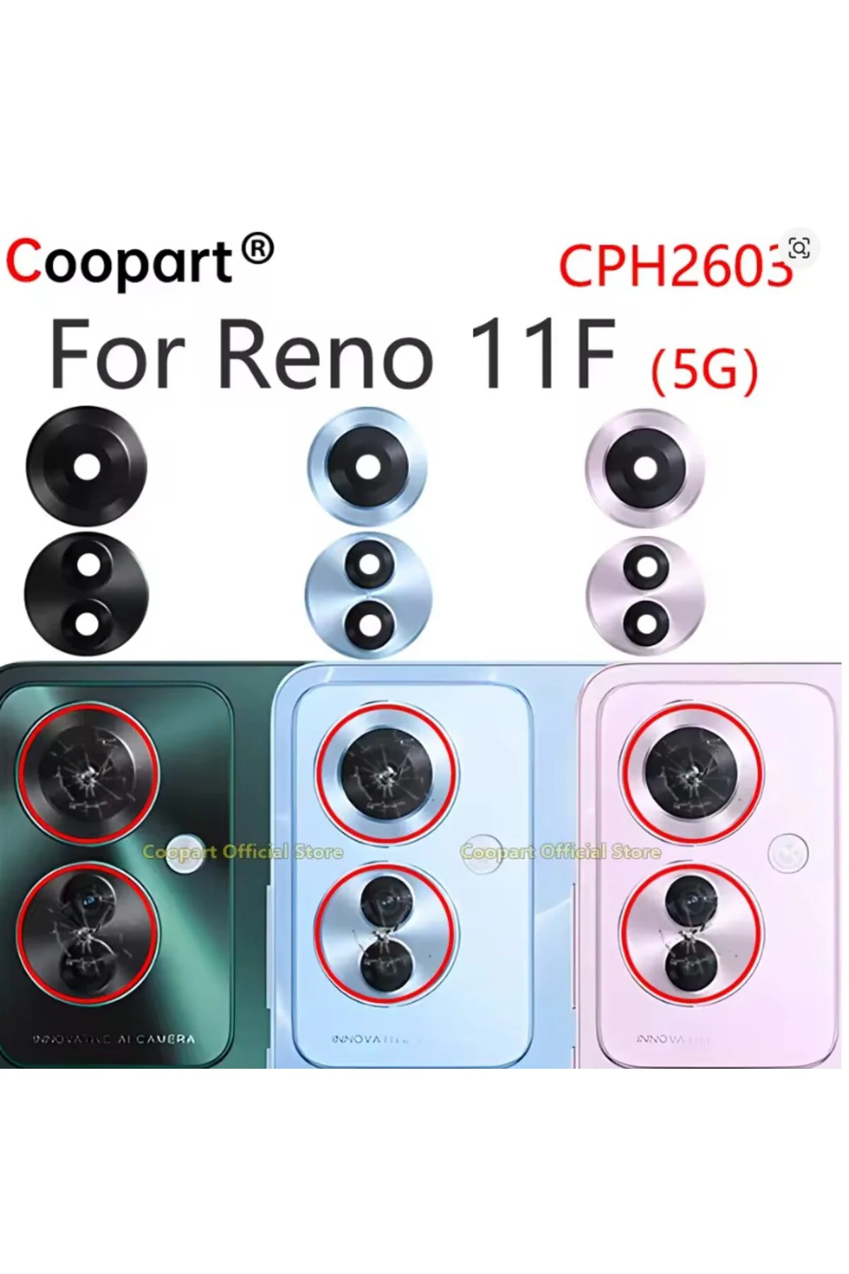 OPPO Reno11 F 5G CPH2603 Arka Kamera Kapağı İçin Coopart Arka Kamera Cam Lensi Mor