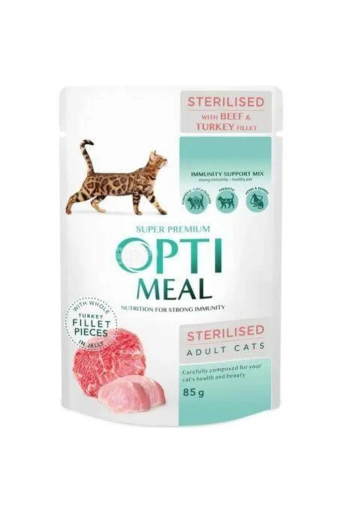 Optimeal  Dana Etli Hindili Tahılsız Kısır Kedi Konservesi 85 Gr