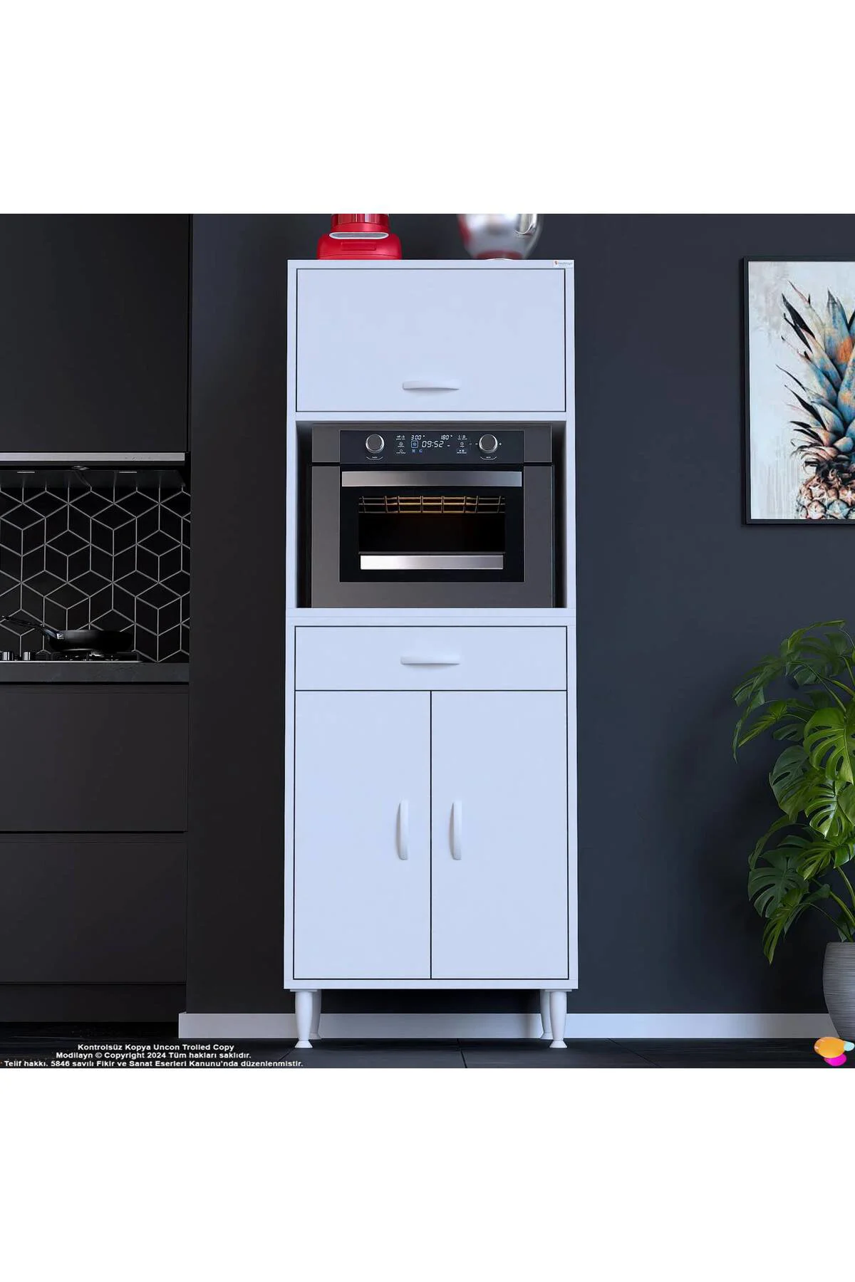 Ora 48 cm Derinlikte 1 Çekmece 3 Kapak Modüler Dolap Beyaz Mutfak