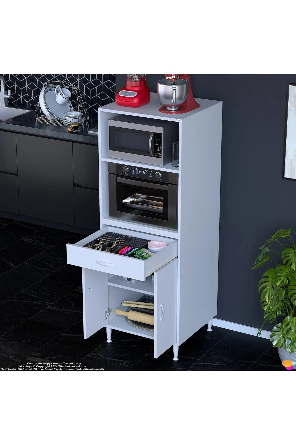 Ora 48 cm Derinlikte 1 Çekmece 2 Kapak Modüler Dolap 60x162,4x48 