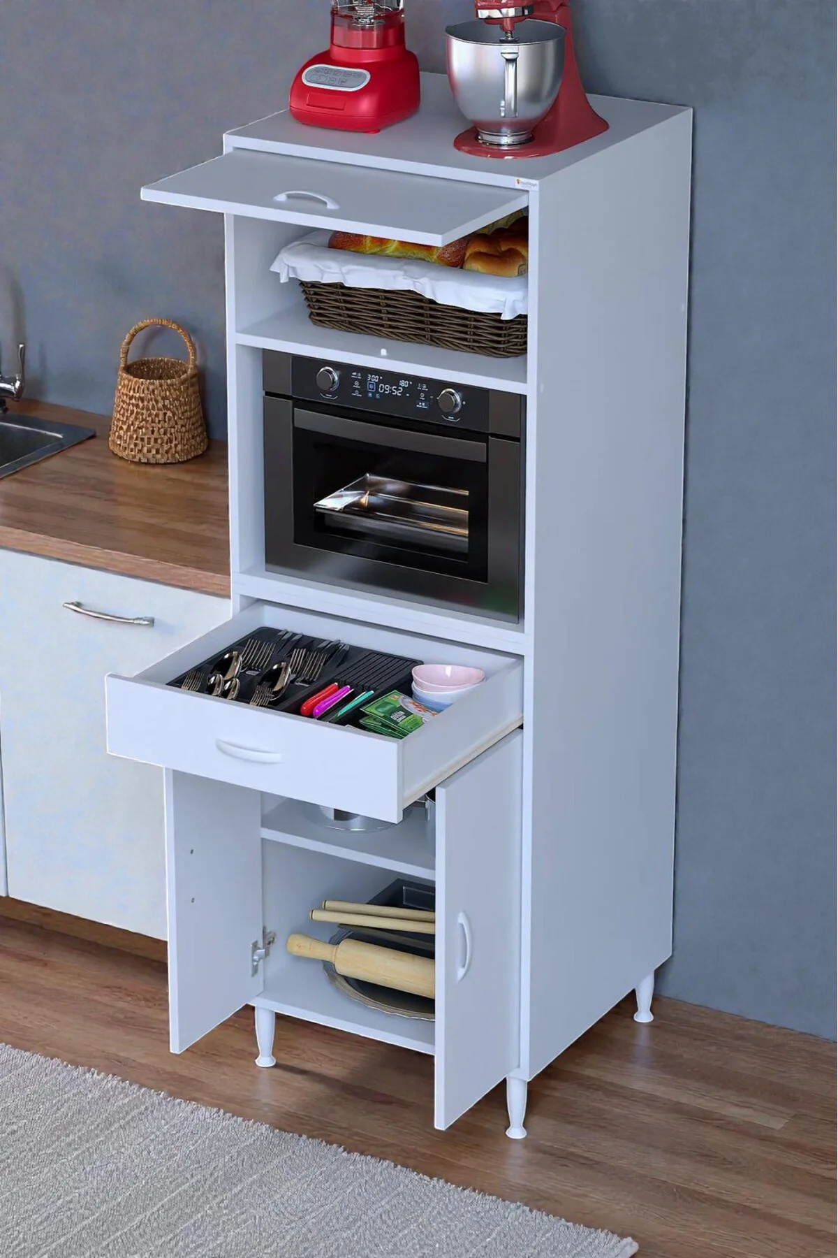 Ora 48 cm Derinlikte 1 Çekmece 3 Kapak Modüler Dolap Beyaz Mutfak
