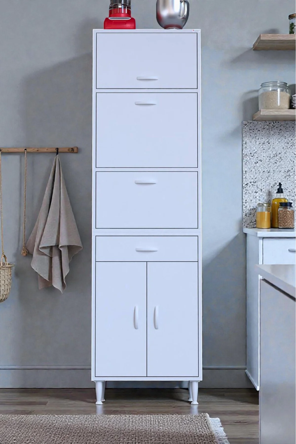 Ora 48 cm Derinlikte 1 Çekmece 5 Kapak Modüler Beyaz Mutfak/Kiler