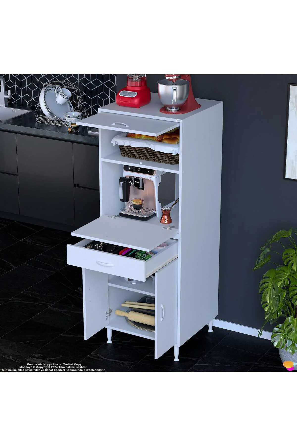Ora 48 cm Derinlikte Beyaz 1 Çekmece 4 Kapak Modüler Dolap Mutfak