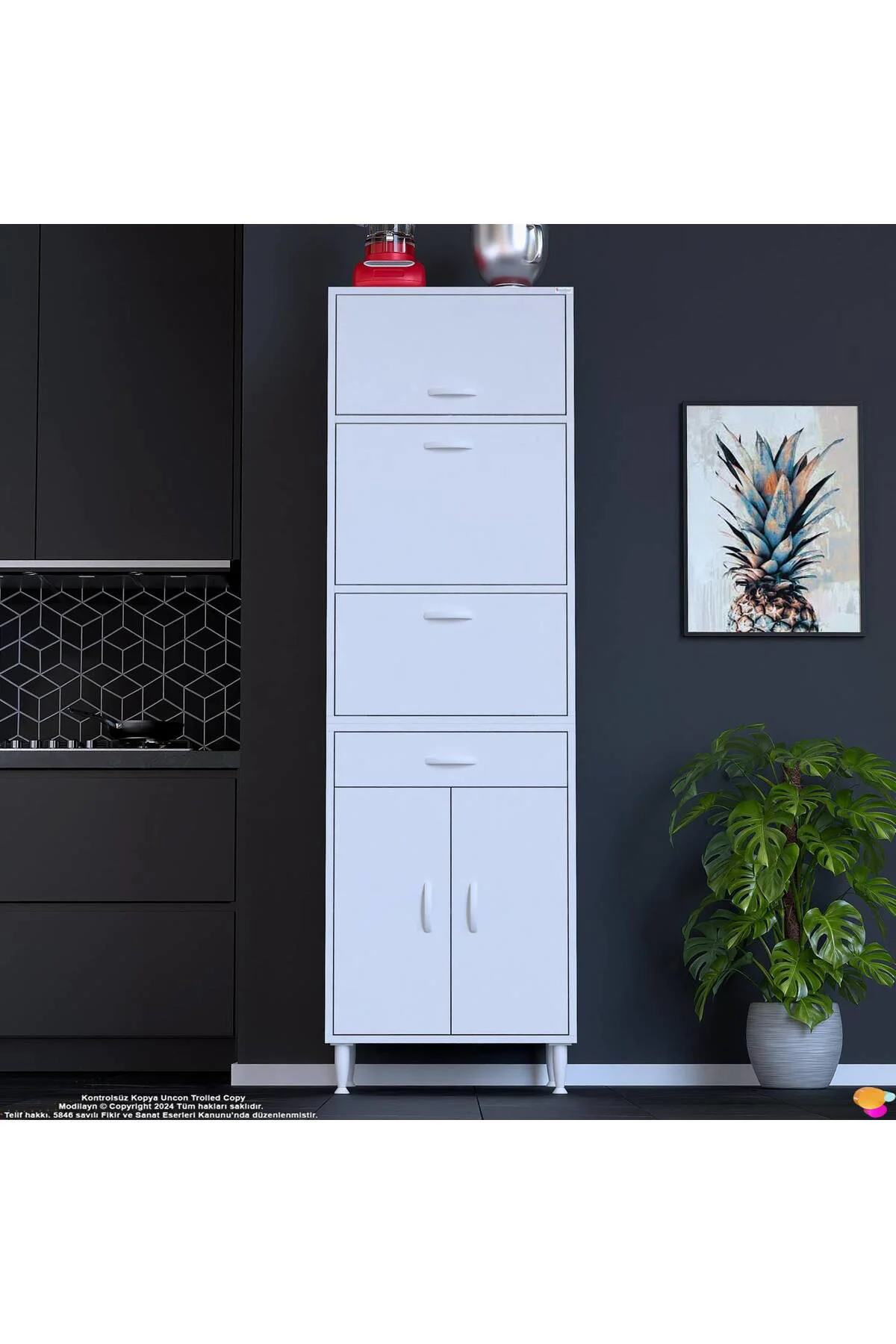 Ora 48 cm Derinlikte 1 Çekmece 5 Kapak Modüler Beyaz Mutfak/Kiler