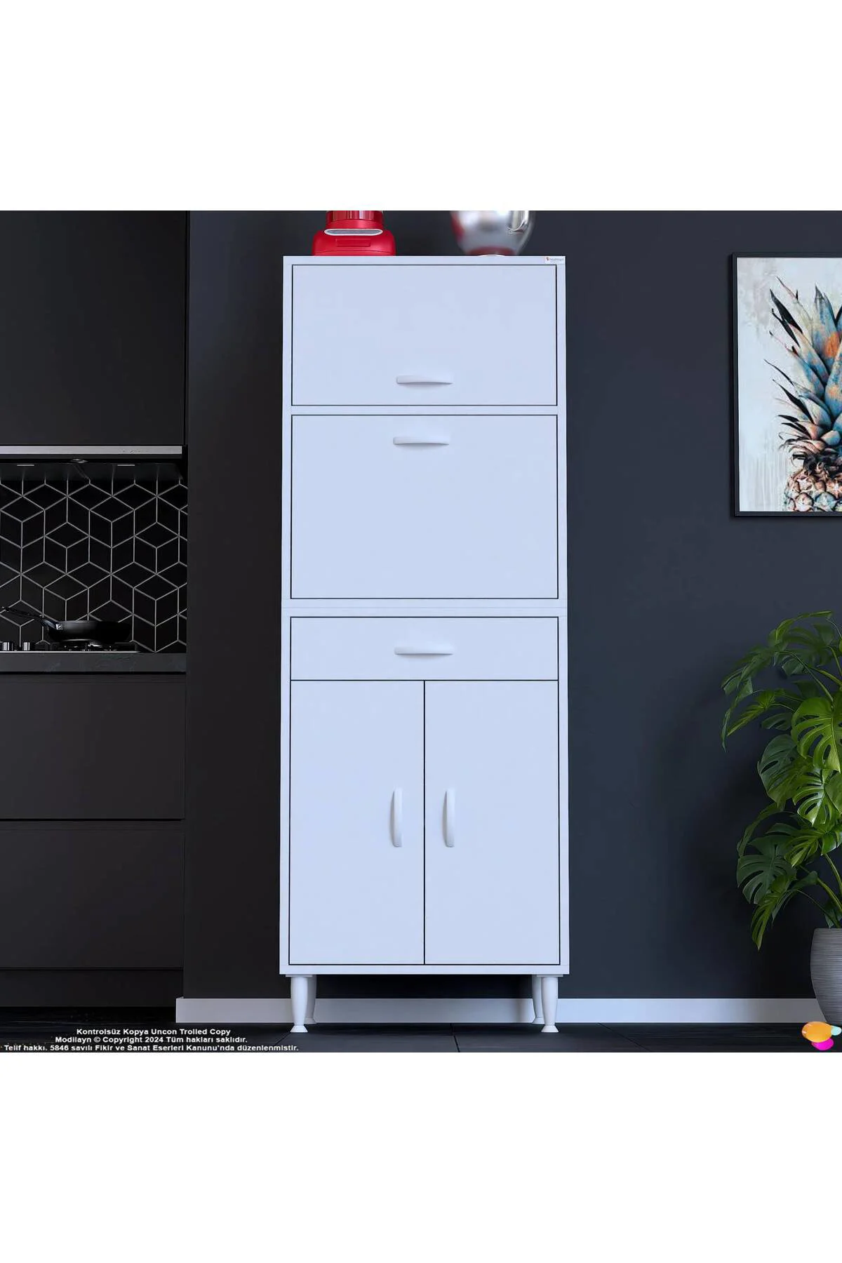 Ora 48 cm Derinlikte Beyaz 1 Çekmece 4 Kapak Modüler Dolap Mutfak