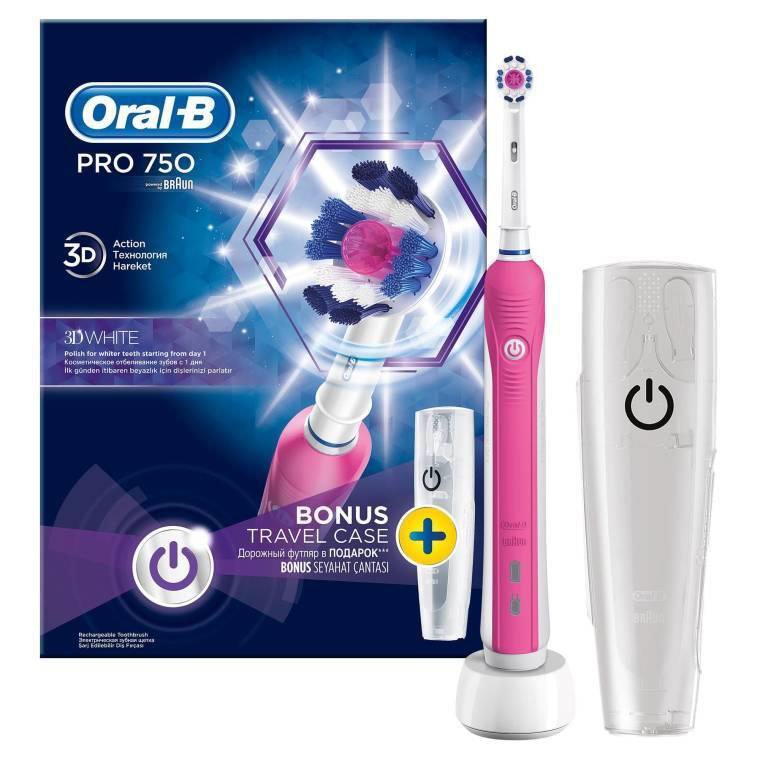 Oral-B Pro 750 3D White Pembe + Seyahat Kabı Hediyeli Şarj Edileb Oral-B Pro 750 3D White Pembe + Seyahat Kabı Hediyeli Şarj Edileb