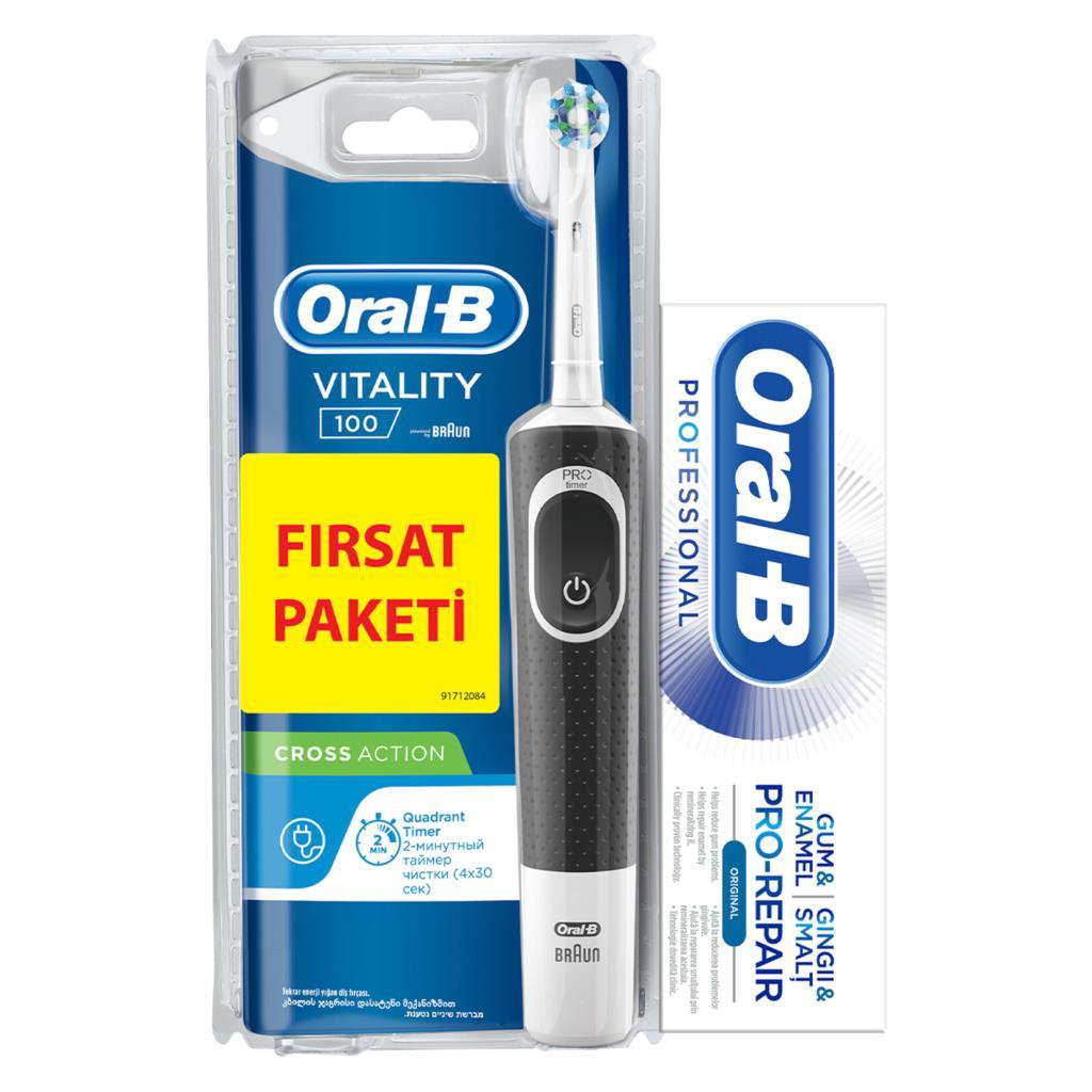 Oral-B Vitality Cross Action Siyah Sarjlı Diş Fırçası + Diş Macun