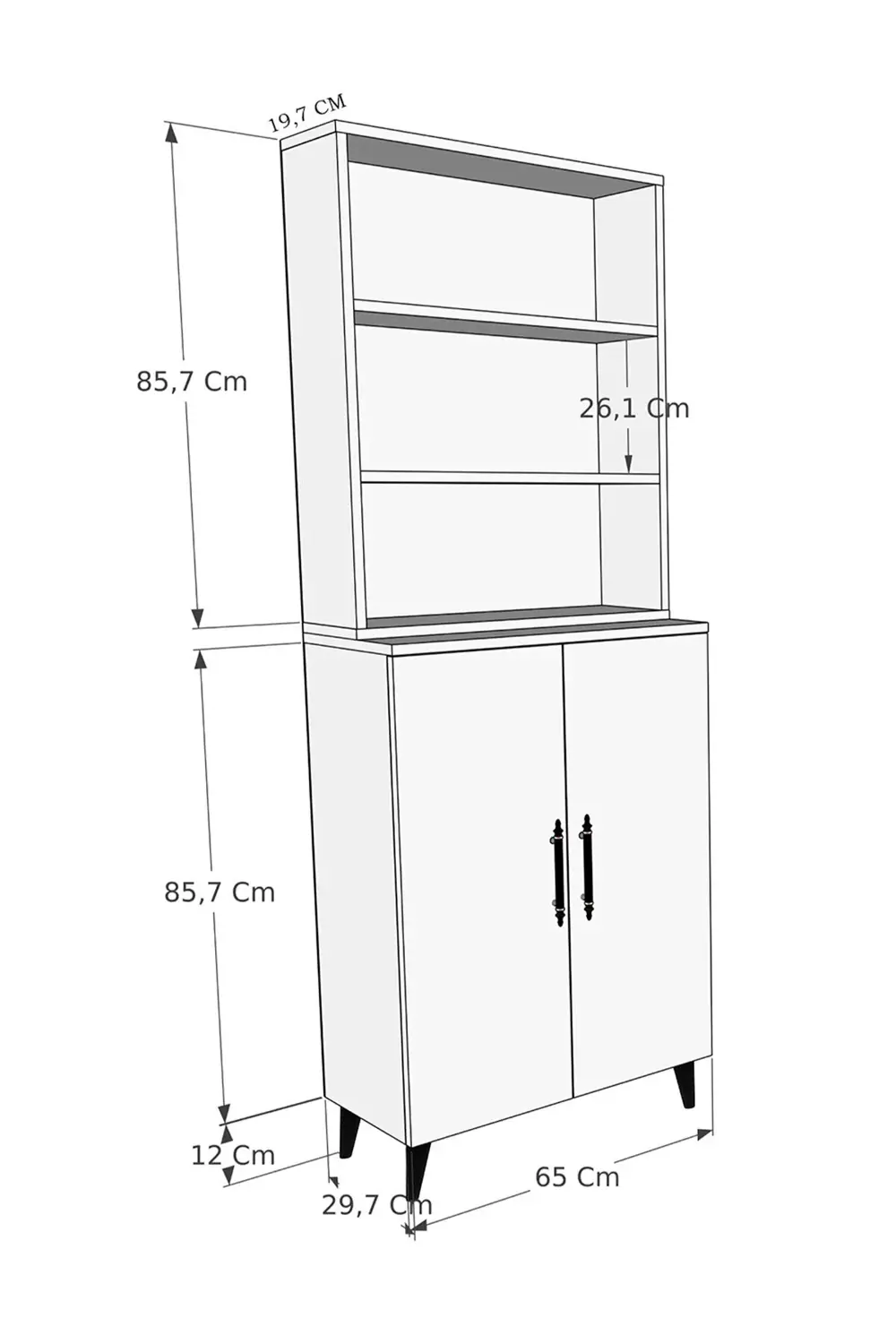 Oras 6 Raflı 2 Kapaklı Dolaplı Kitaplık