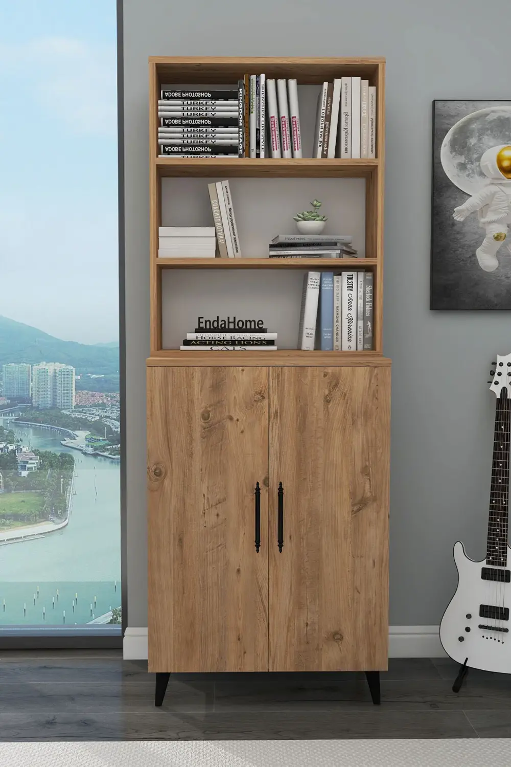 Oras 6 Raflı 2 Kapaklı Dolaplı Kitaplık