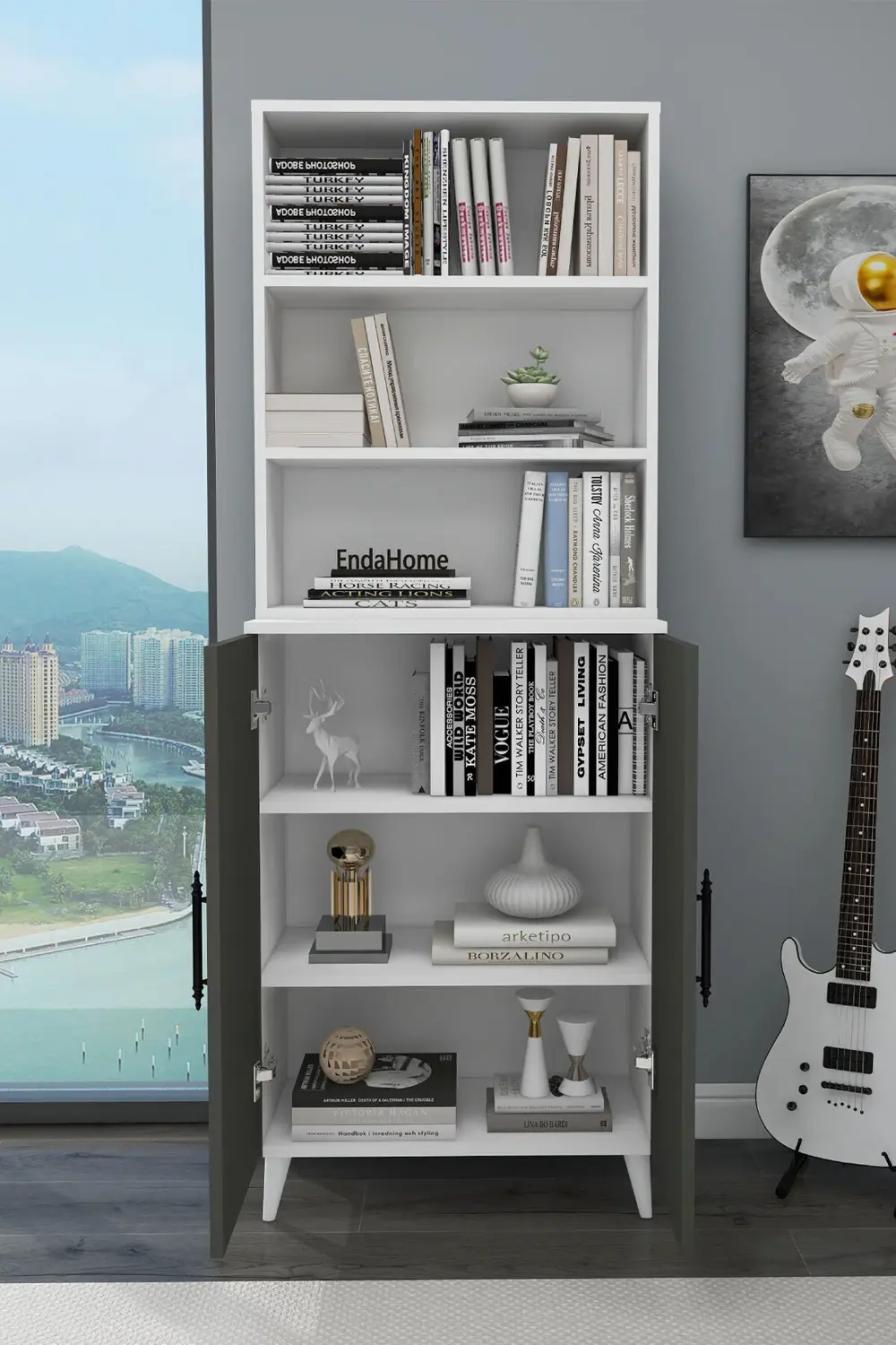 Oras 6 Raflı 2 Kapaklı Dolaplı Kitaplık