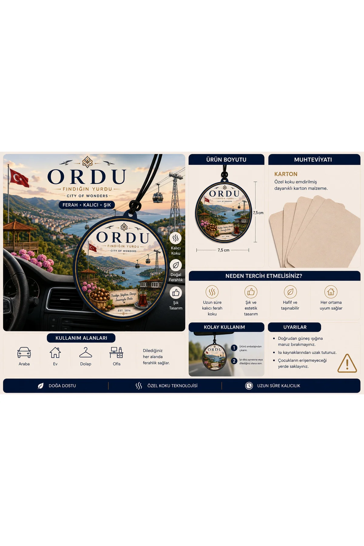 Ordu Şehri Tasarımlı Oto Kokusu,Araba Kokusu,Oto Aksesuarı ve Dik