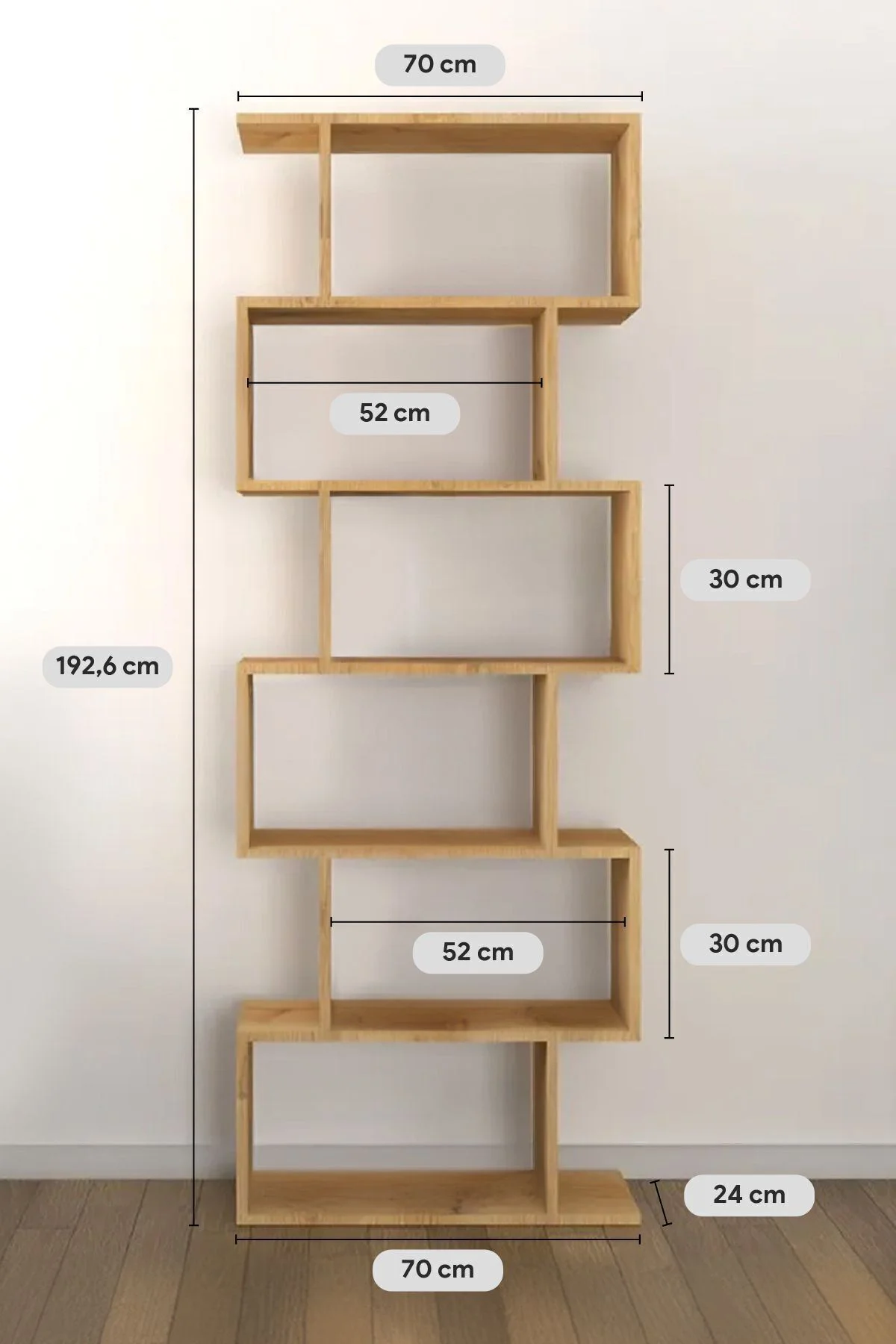 Oregon 6 Raflı Zikzak Kitaplık, Dekoratif Raf 6 Raflı Kitaplık, L