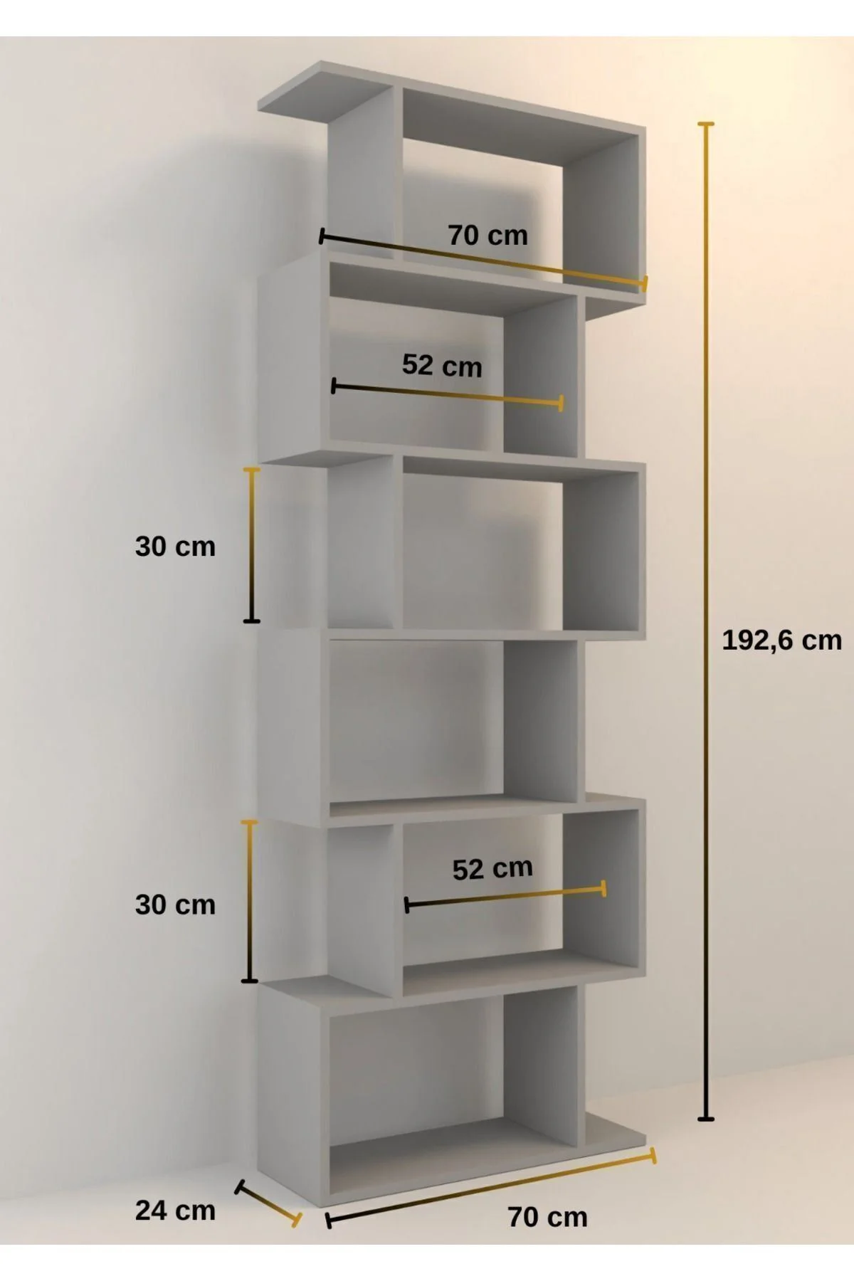 Oregon 6 Raflı Zikzak Kitaplık, Dekoratif Raf 6 Raflı Kitaplık, L