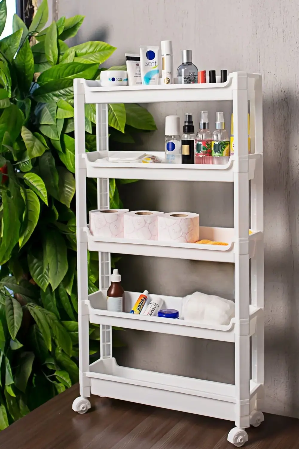 Org-67 Tekerlekli 5 Katlı Düzenleyici Organizer Raf Beyaz