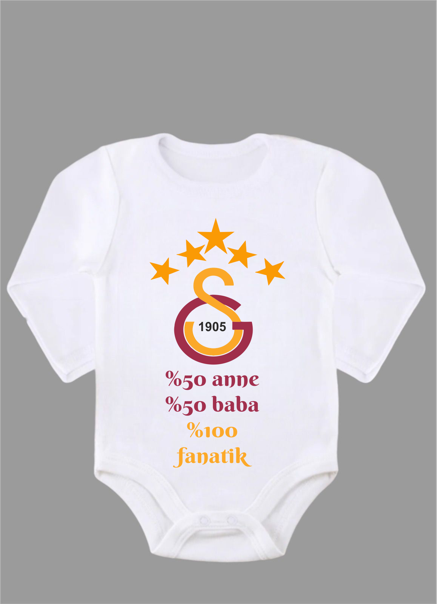 Organik %100 Pamuk %50 Anne %50 Baba Sarı KırmızıBebek Body Uzun