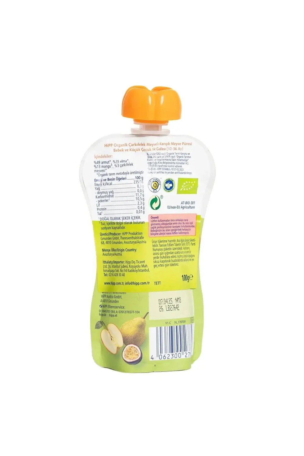 Organik Çarkıfelek Meyveli Karışık Meyve Püresi 100 Gr