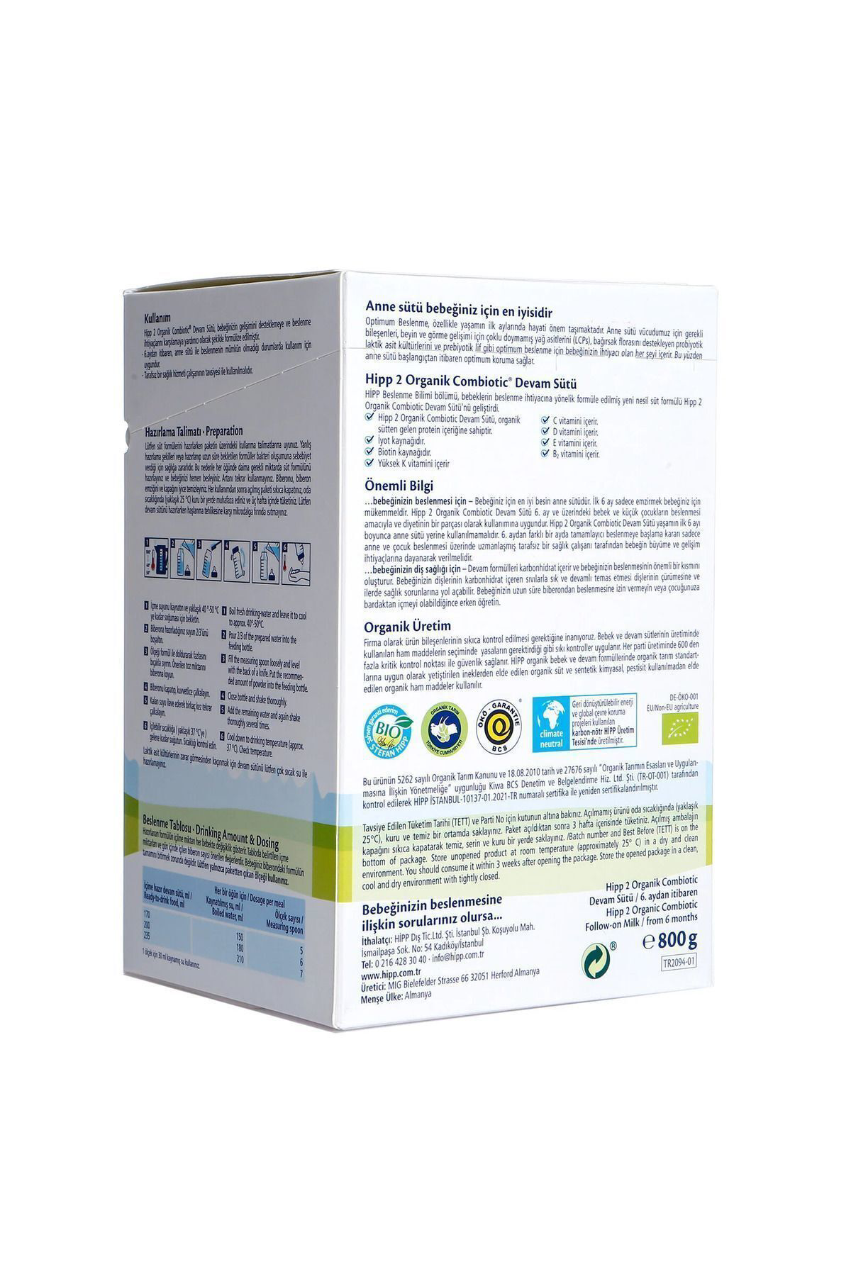 Hipp Organik Combiotic 2 Numara 800 Gr 6-12 Ay 4`Lü Avantaj Paketi (32