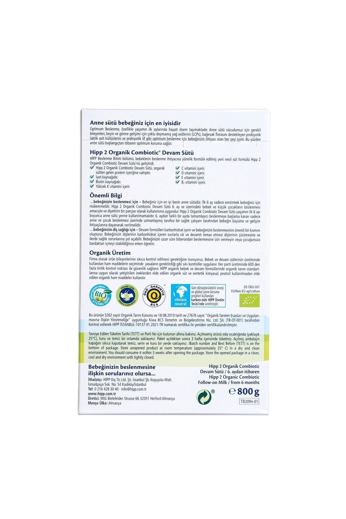 Hipp Organik Combiotic 2 Numara 800 Gr 6-12 Ay 4`Lü Avantaj Paketi (32