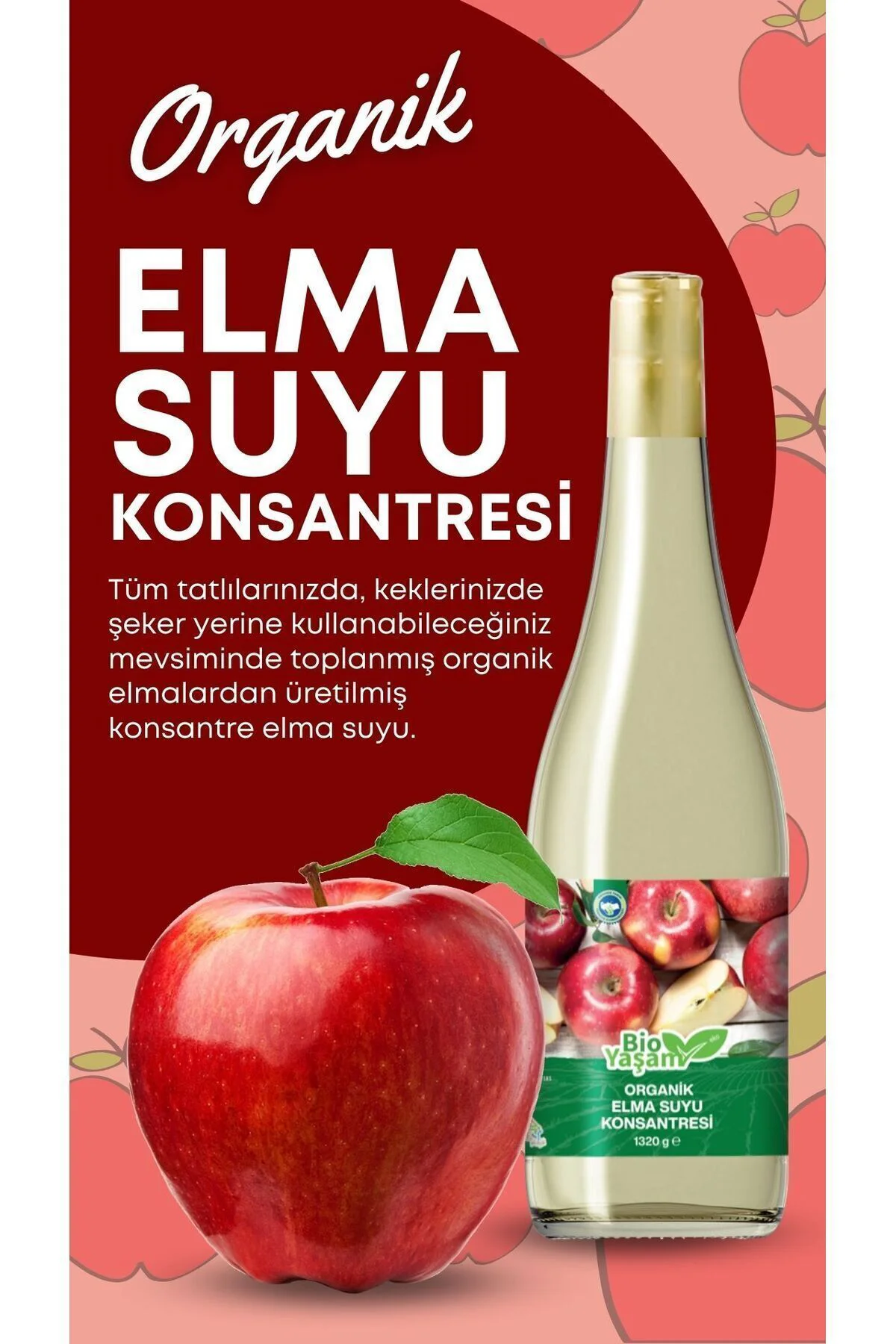 Organik Elma Suyu Konsantresi 1320g (ANALİZLİ - KATKI VE KORUYUCU