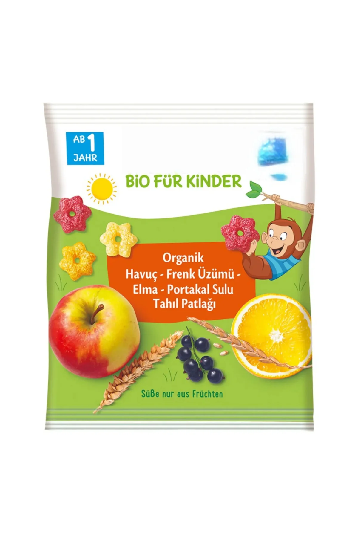 Organik Havuç Frenk Üzümü Elma Portakal Sulu Tahıl Patlağı 30 Gr