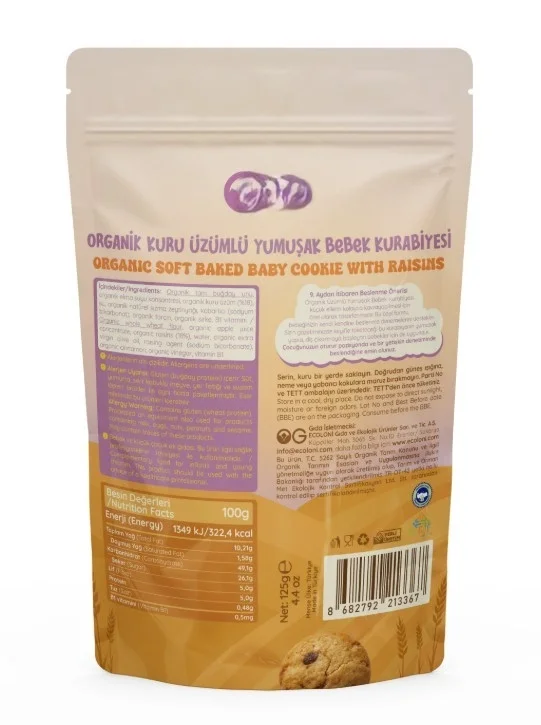 Organik Kuru Üzümlü Yumuşak Bebek Kurabiyesi 125g Fiyatı, Yorumları ve Özellikleri