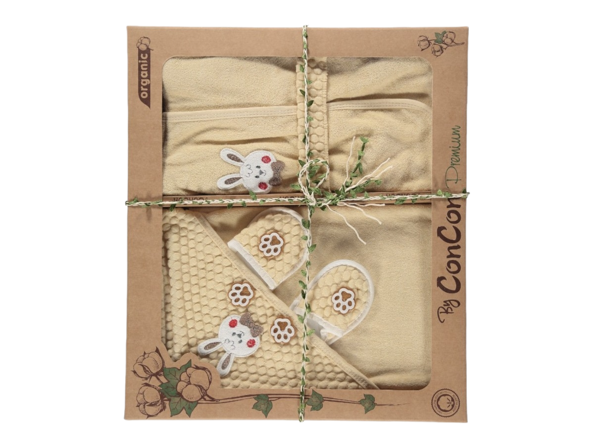 Organik Tavşan Bebek 4 Lü Bornoz Seti